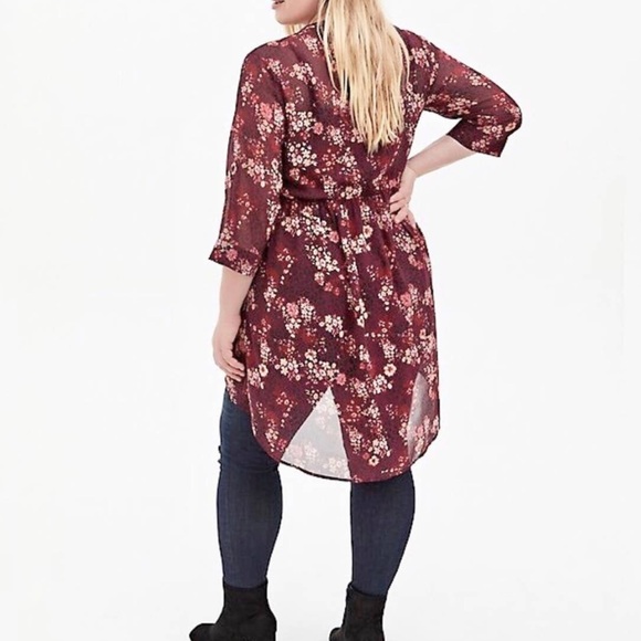 < Torrid High Low Sheer Floral Blouse > - Picture 2 of 9